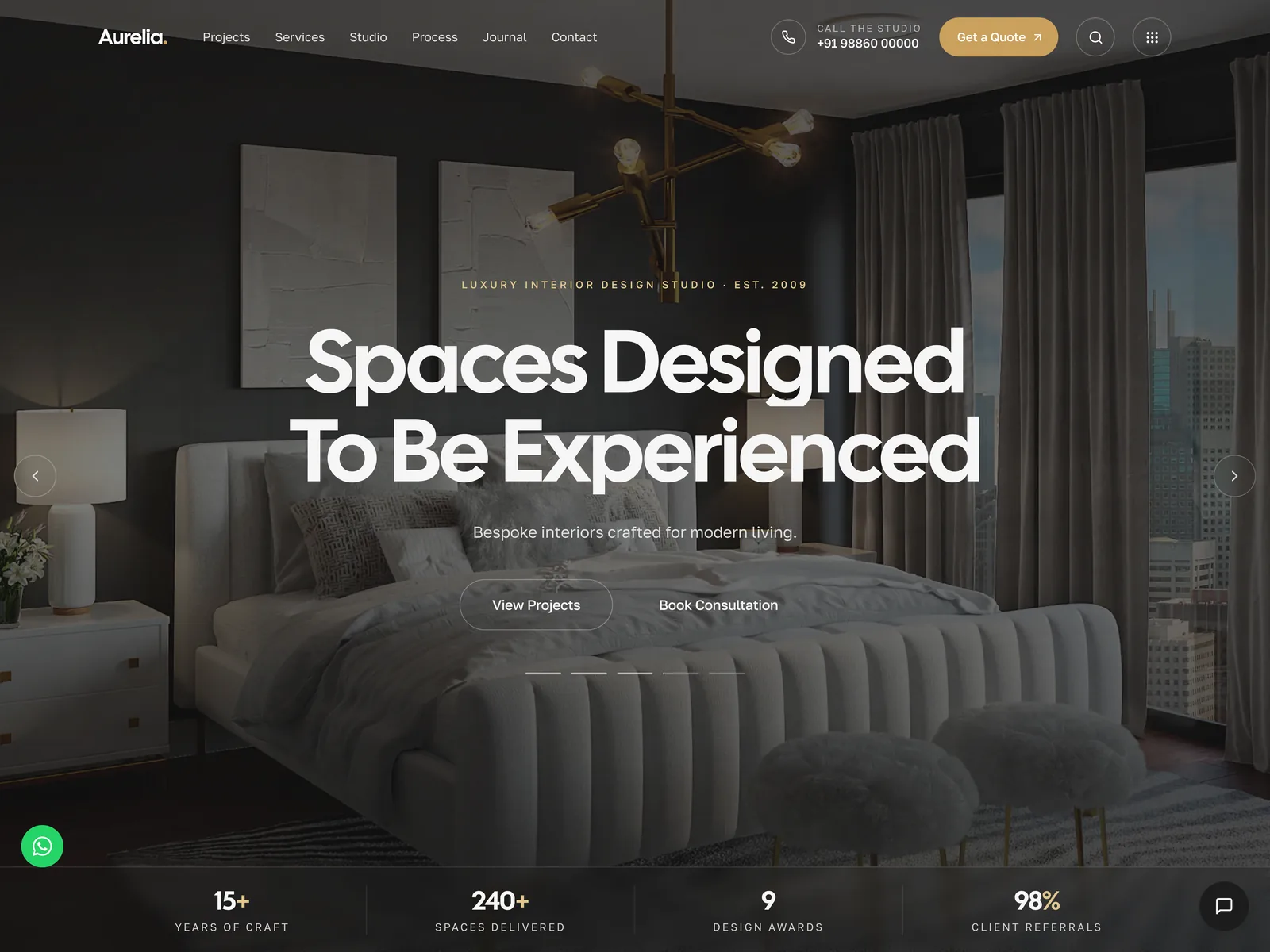 Screenshot of the Aurelia Interiors website home page