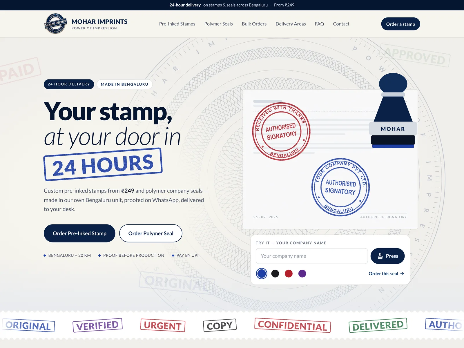 Screenshot of the Mohar Imprints website home page