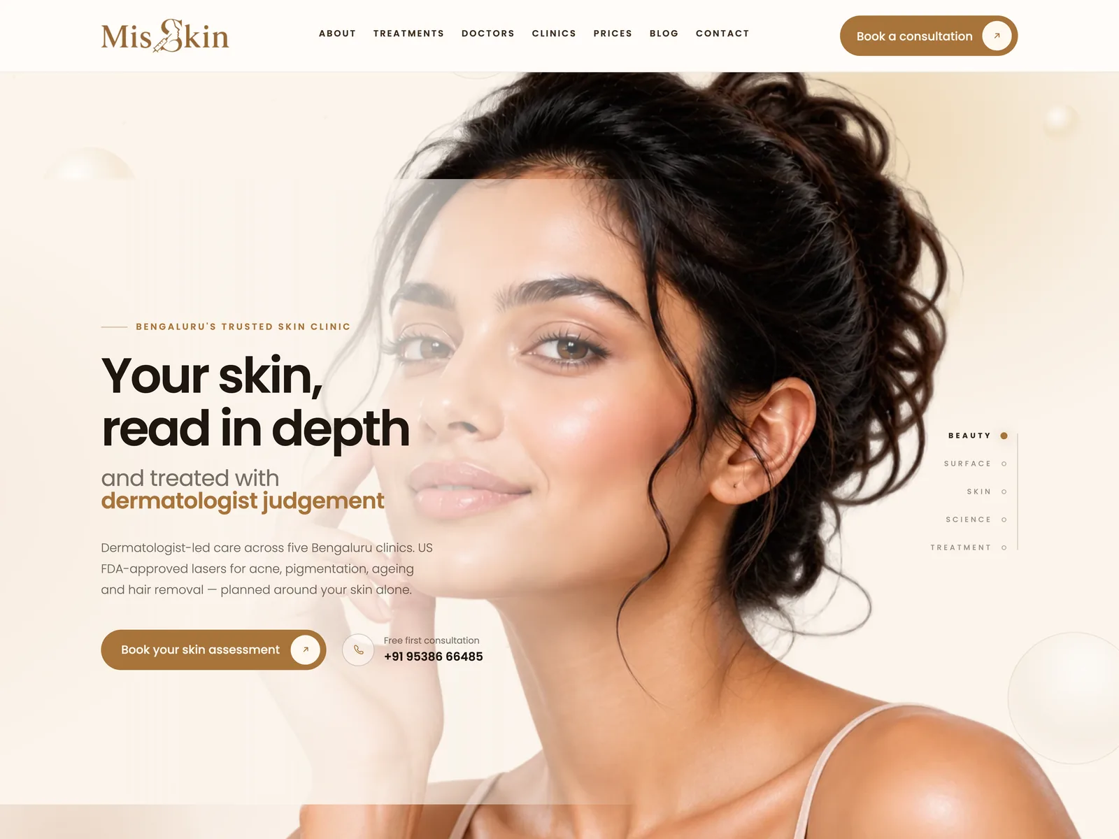 Screenshot of the Misskin website home page